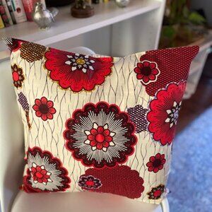 LC By JIDS African Inspired Red flower Pillow Cover- Red, Beige, brown and Golde